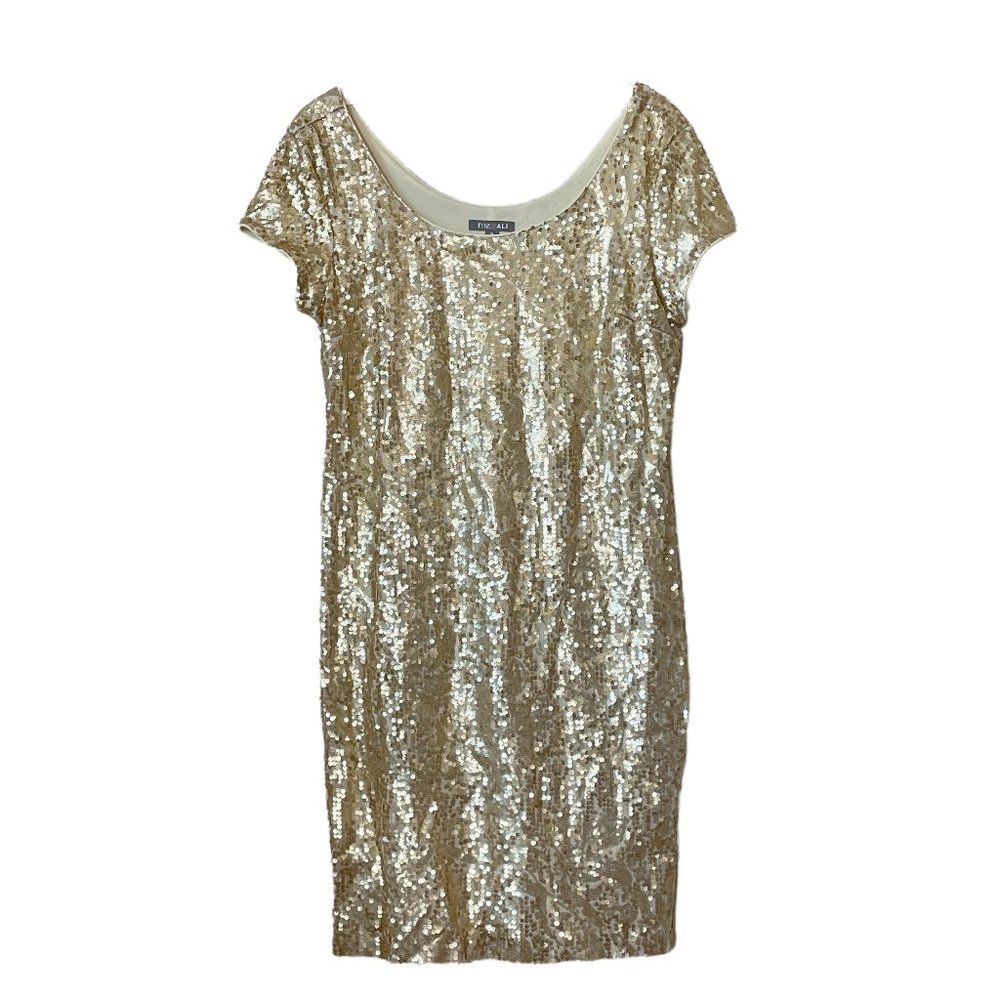 NEW Roz & Ali Gold Fully Sequined Short Sleeve Sheath Dress